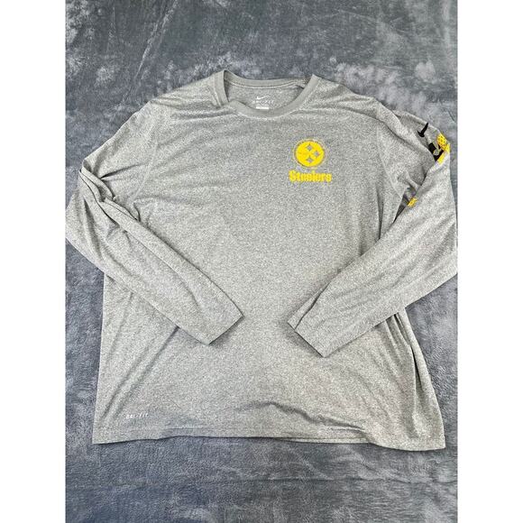 Men’s Grey Pittsburgh Steelers Nike Dri-FIT Long Sleeve Shirt Size 2XL Excellent - Picture 1 of 10